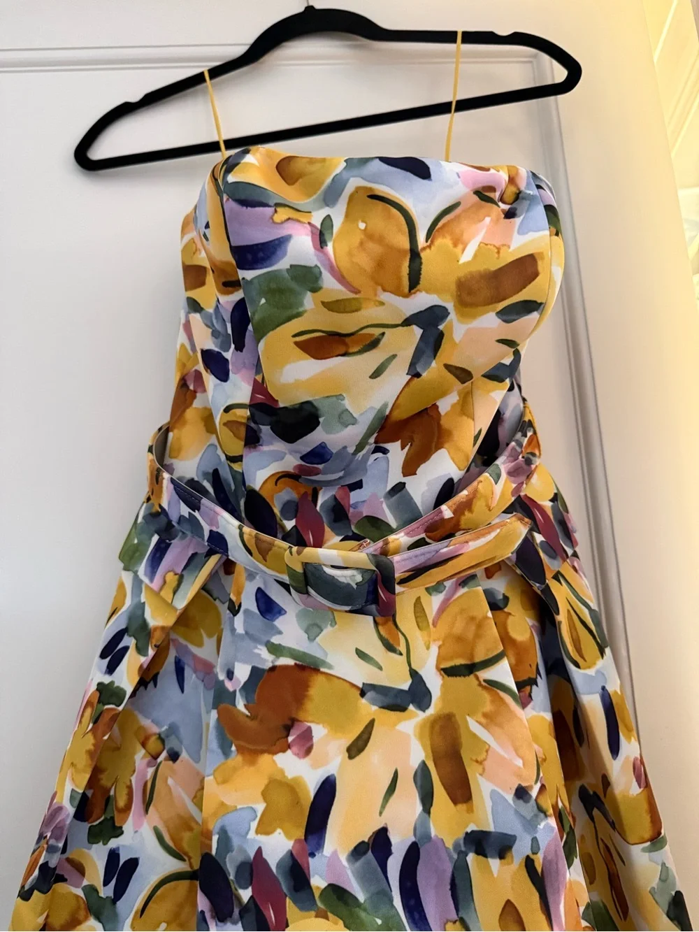 Badgley Mischka Yellow Floral Strapless A-Line Dress Size 6 - Picture 4 of 6